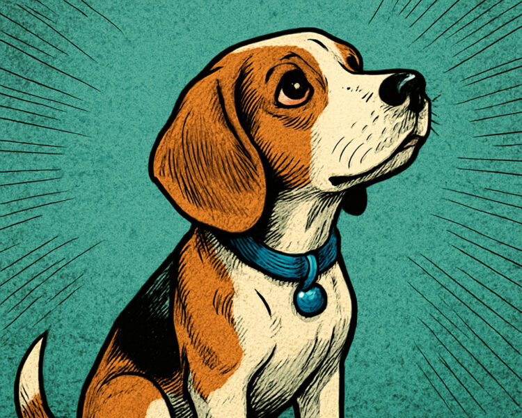 Comic Beagle schaut nach oben