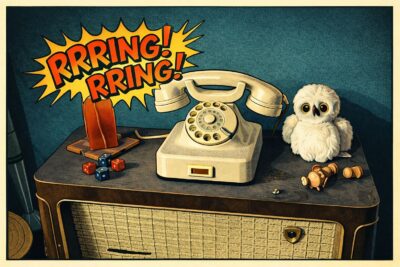 Analoges Telefon steht auf einem alten Radio und klingelt